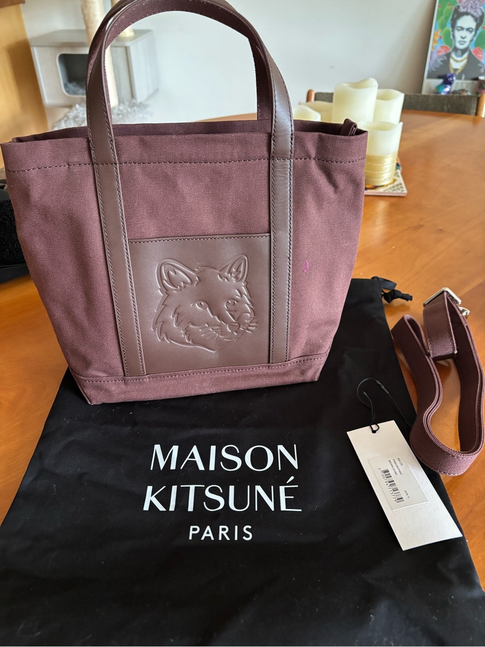 Maison Kitsune Mini Leather and Canvas Tote